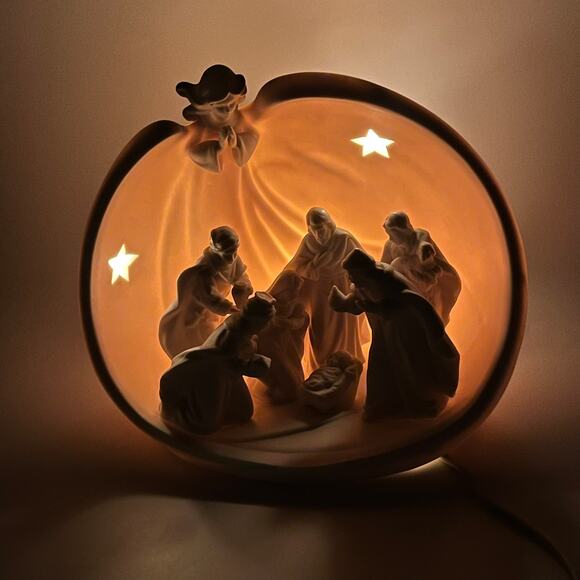 Lighted Ceramic Holiday Nativity Scene Angel Dome Star Plug-In Christmas Lamp - Picture 6 of 16